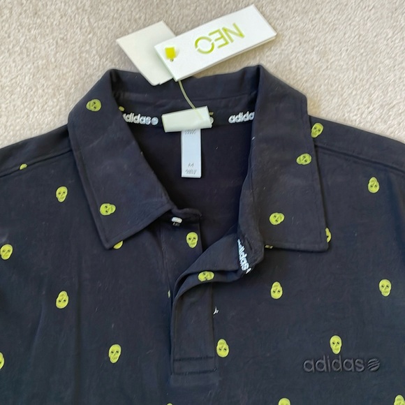 Adidas NEO Men’s Skull Glow in Dark Black Polo Golf Shirt ~ Medium ~ NWT RARE!💀 - Picture 8 of 9